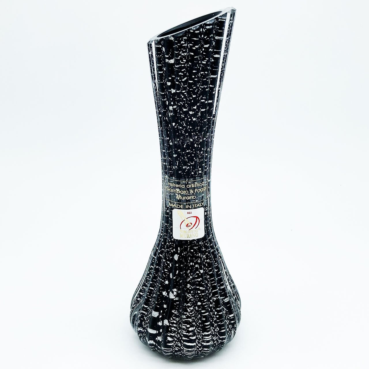ベネチアングラス ムラノ イタリア Gambaro & Poggi 花瓶 ブラック クリア シルバー 銀彩 ヴェネチアガラス 19.0cm