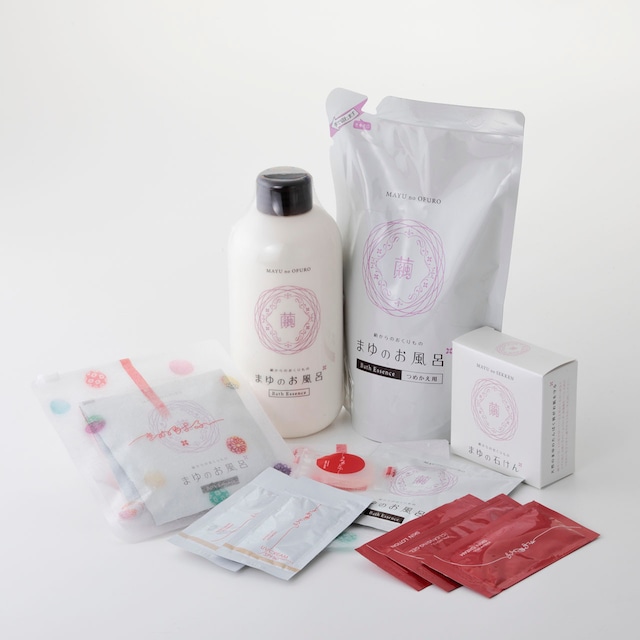 まゆのお風呂ボトル 詰替・石けん・トラベルセット2個　Mayu ofuro bottle(Bath essence) Refill/Mayu soap（Body soap）/Travel set