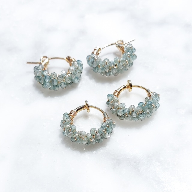 送料無料14kgf Blue Zircon pave pierced earrings / earrings