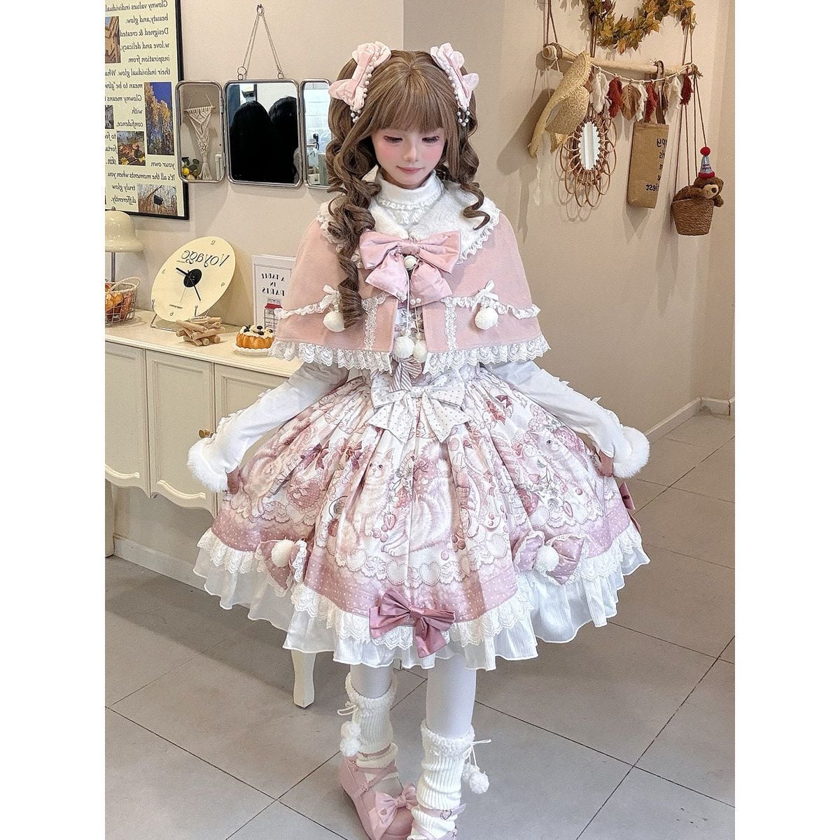 スイーツ・キャットピンクのケープロリィタセット：ワンピース