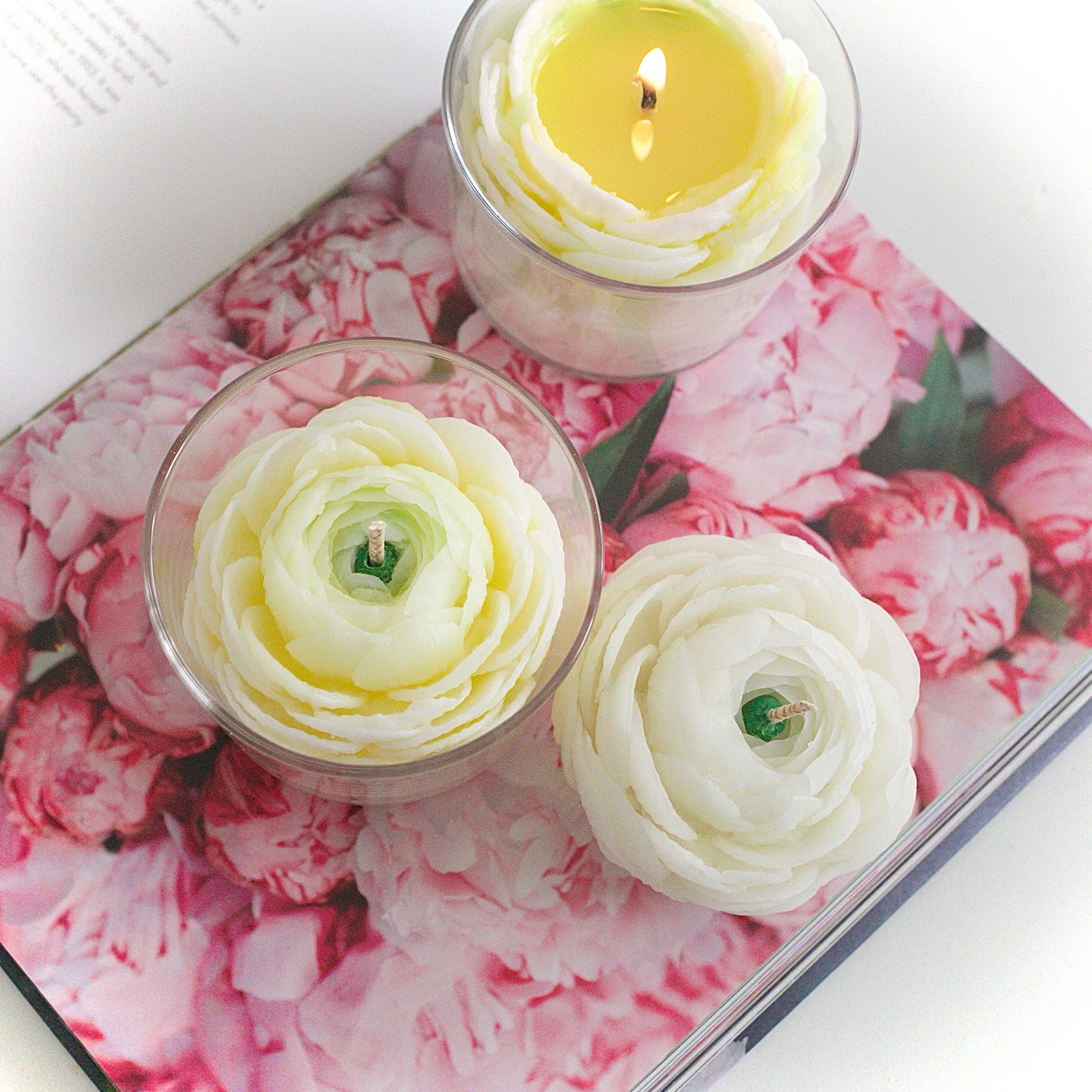 グラス入りで灯しやすい ラナンキュラスのキャンドル | アイナフAinaf