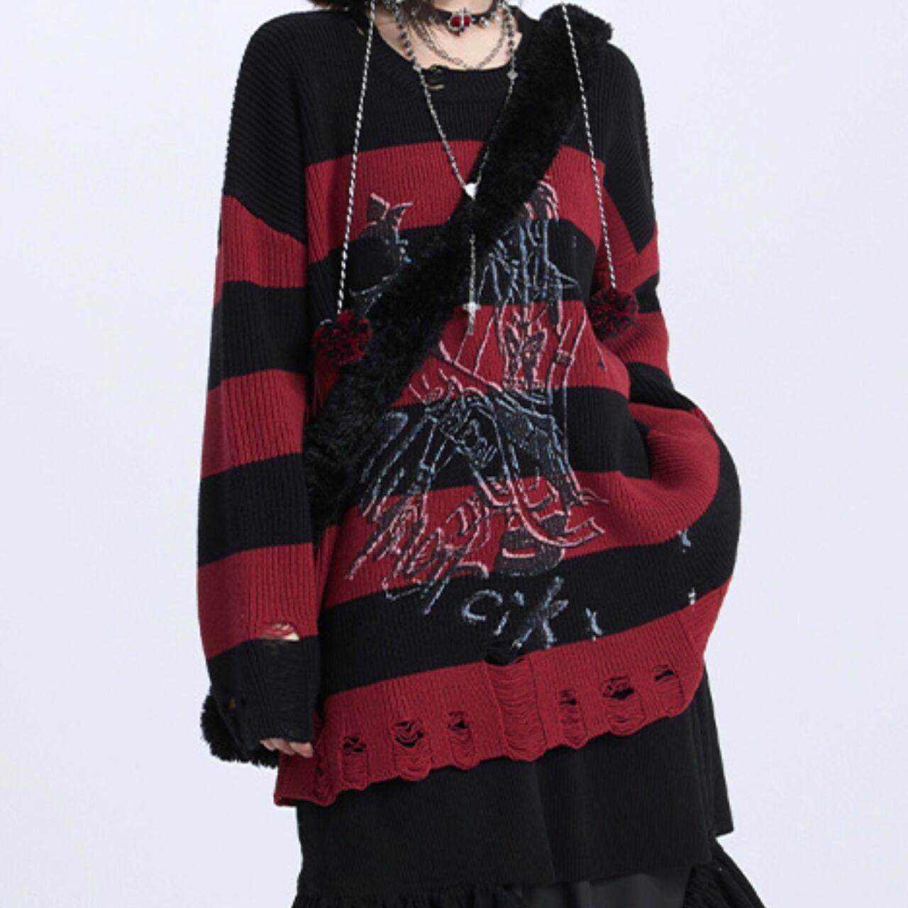 黒赤ボーダーセーター　1314