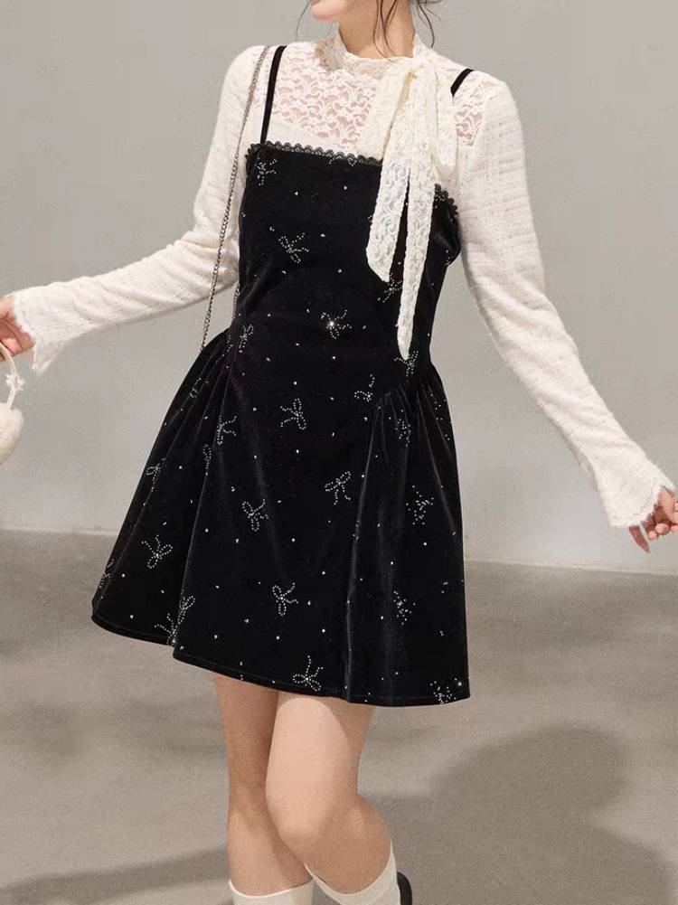 とびきりロマンティックに ラメリボンキャミワンピース 可愛い 重ね着 デート ガーリー お呼ばれ 大きいサイズ 韓国 CH11555