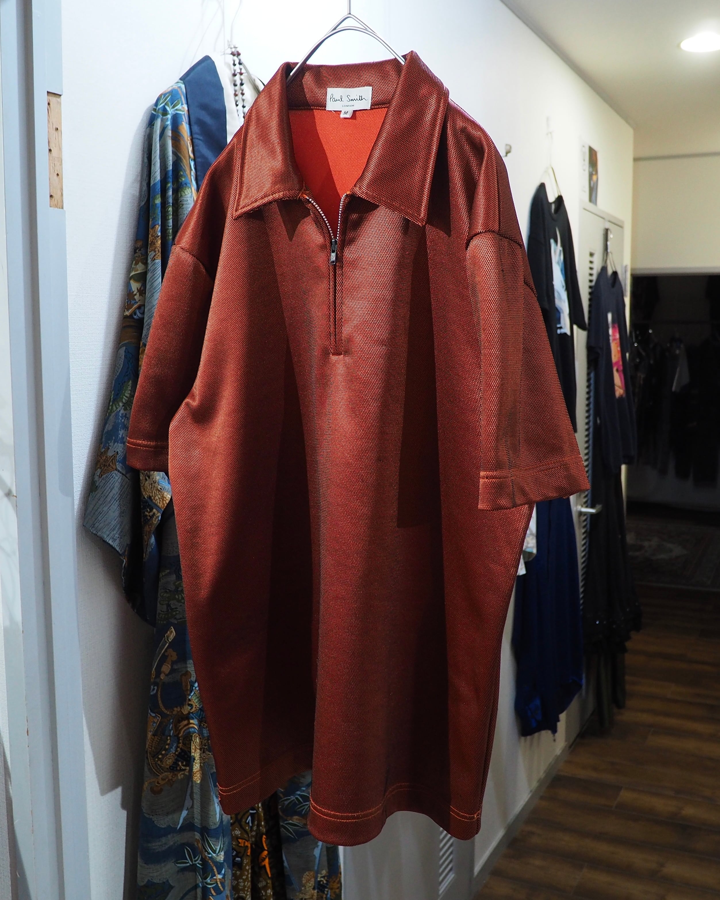 1990s " Paul Smith " Glossy Blood Orange color vintage Half zip SS Polo shirt