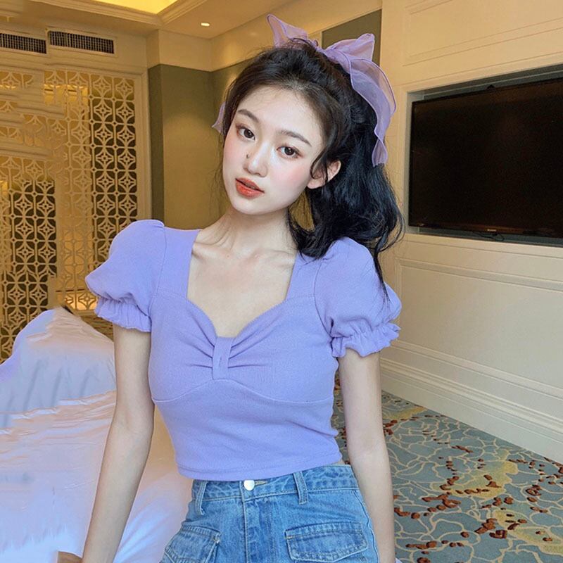 サマーカラースリムショートTシャツ トップス レディース 夏物 スクウェア YY-ファッション70347602382