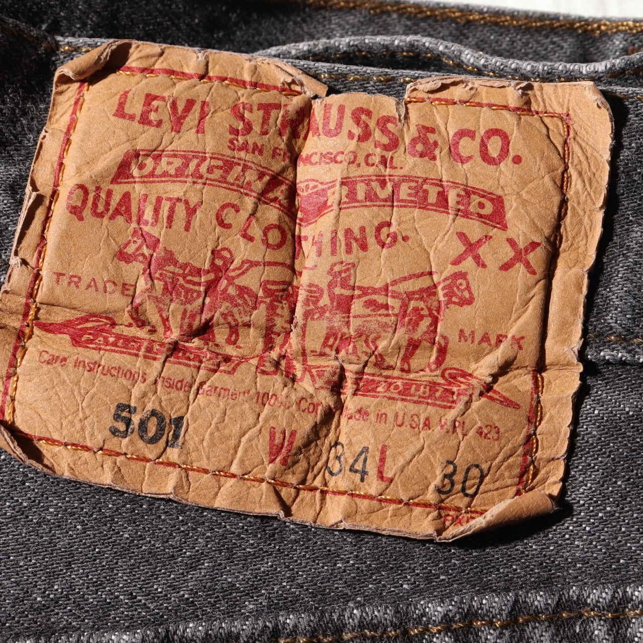 34×30 Levi’s 501 USA 93年 先染め ブラックデニムパンツ リーバイス