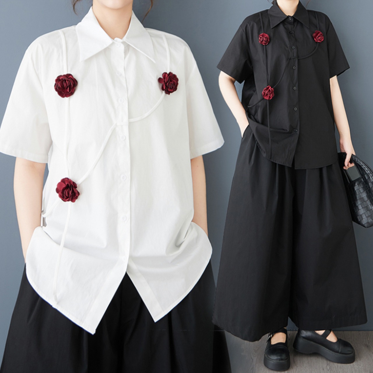 ローズ装飾 オーバーサイズ シャツ  30050