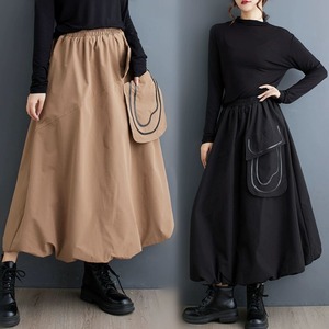 3D DESIGN POCKET BALLOON HEM A-LINE LONG SKIRT 2colors M-10277