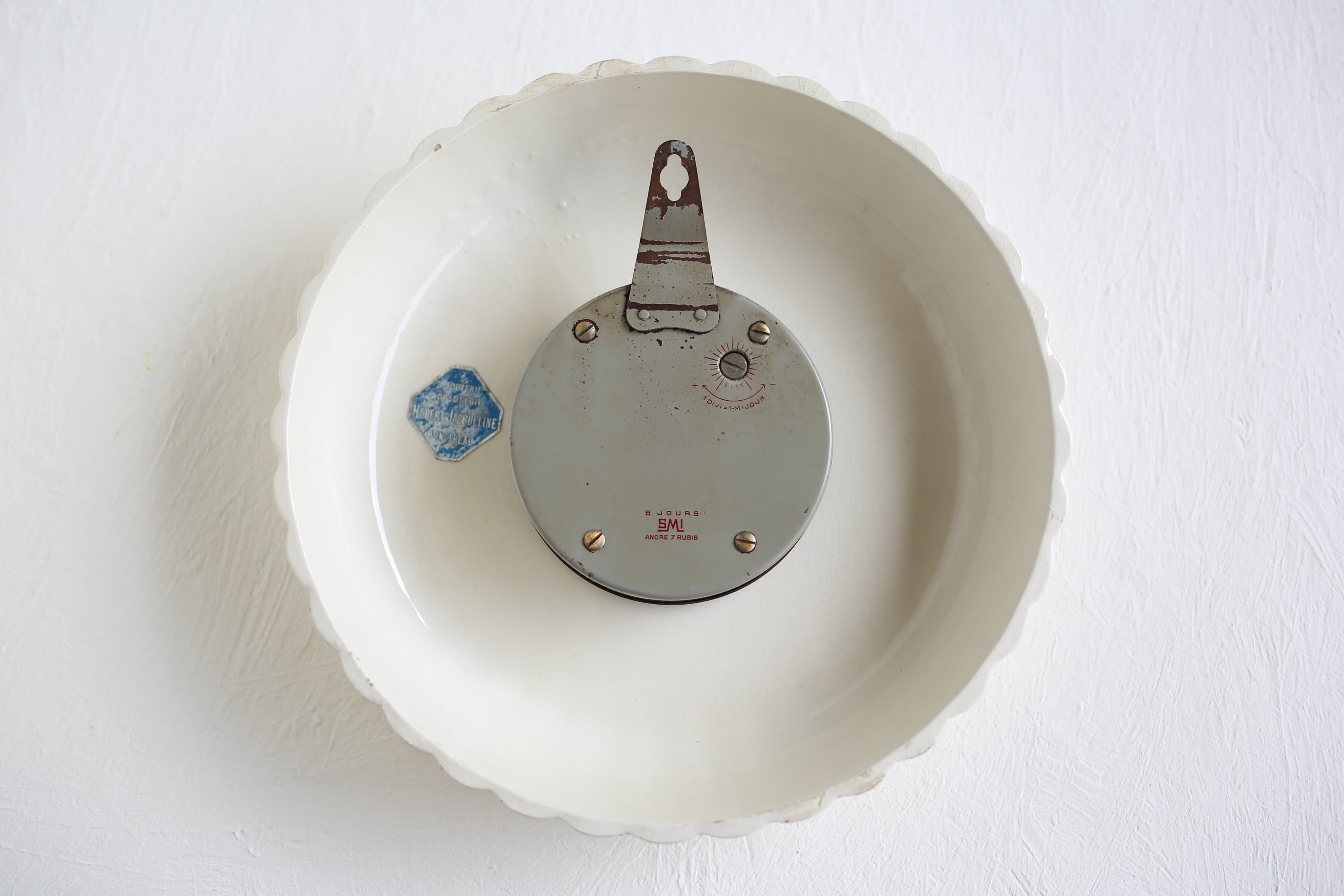 フランス アンティーク ヴィンテージ SMI社 陶器 壁掛け時計 ゼンマイ