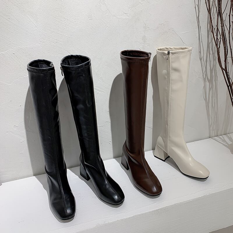 ロングブーツオータムウィンターレッドサイドジッパー 靴 シューズ 秋物 冬物 フェイクシューズ41392821466