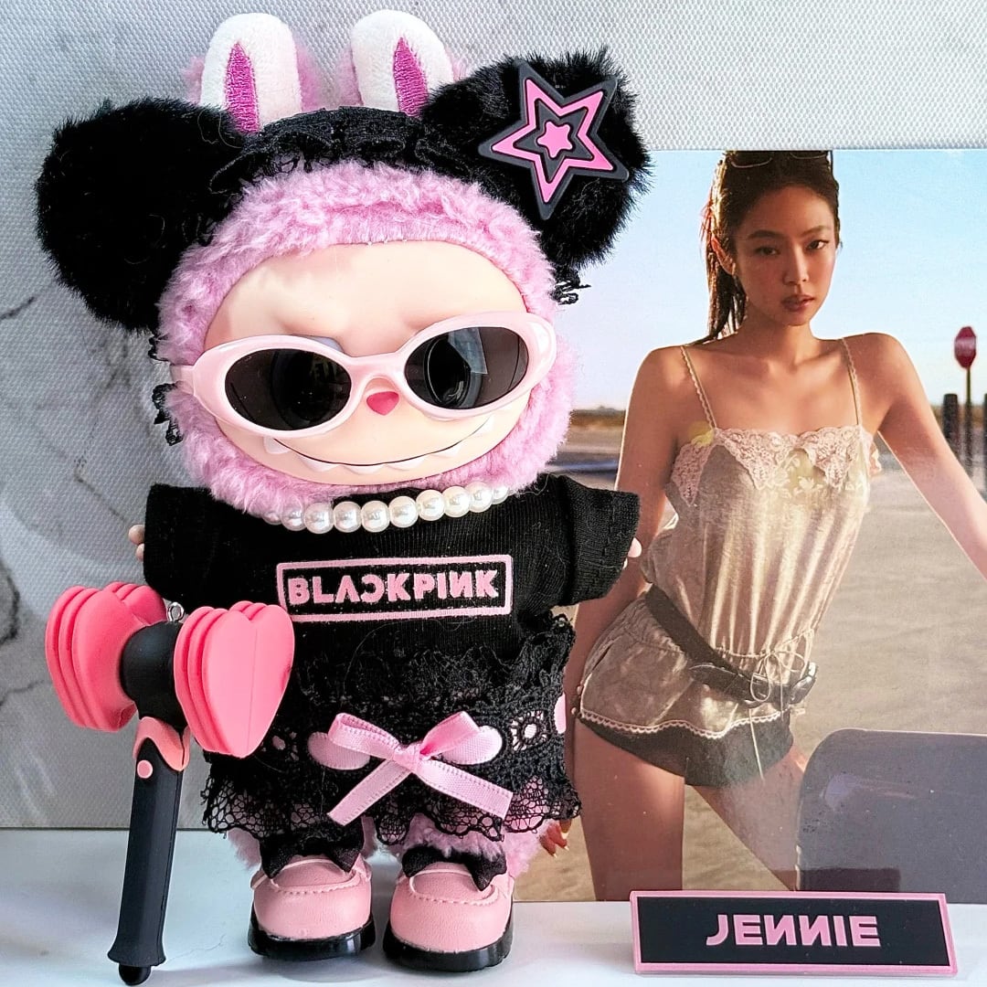 BLACKPINK風 可愛すぎる♡ 高品質フルセットで完成!ラブブ 推し活コーデ ♡ 17cm専用 応援服セット ペンライト付き