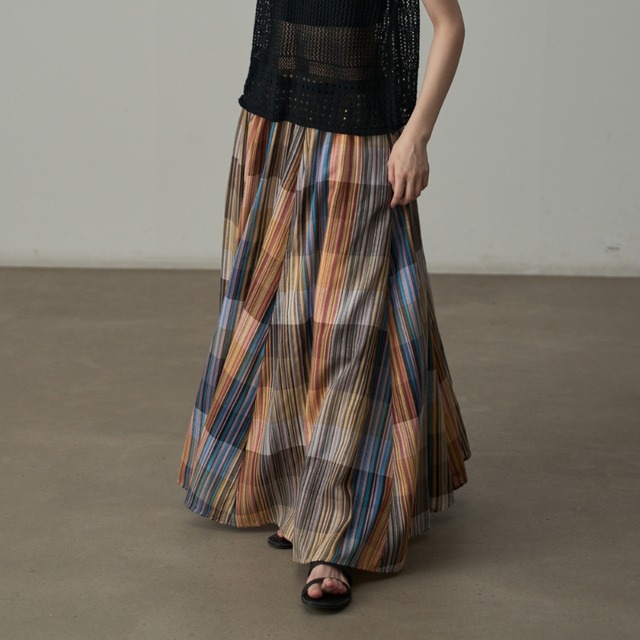check pattern long skirt L0551
