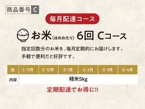 お米（はれわたり）５Ｋｇ　６回コース