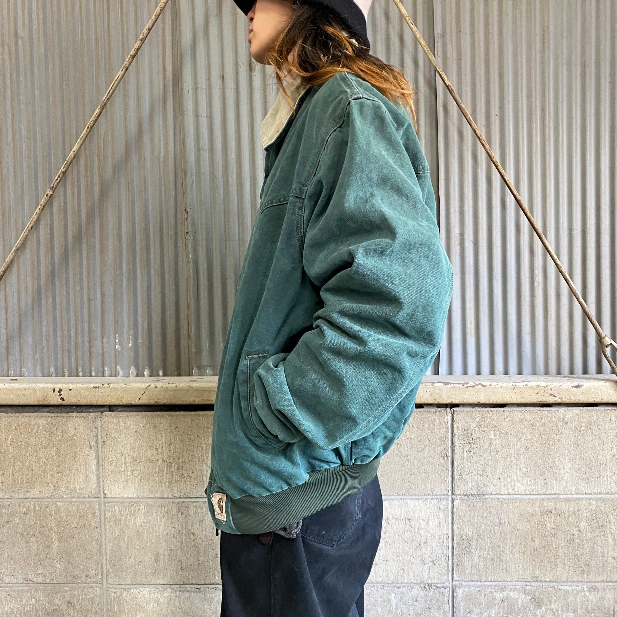 Carhartt カーハート サンタフェジャケット メンズXL 古着 ダック地 ワークジャケット キルティングライナー グリーン  緑色【ワークジャケット】 | cave 古着屋【公式】古着通販サイト