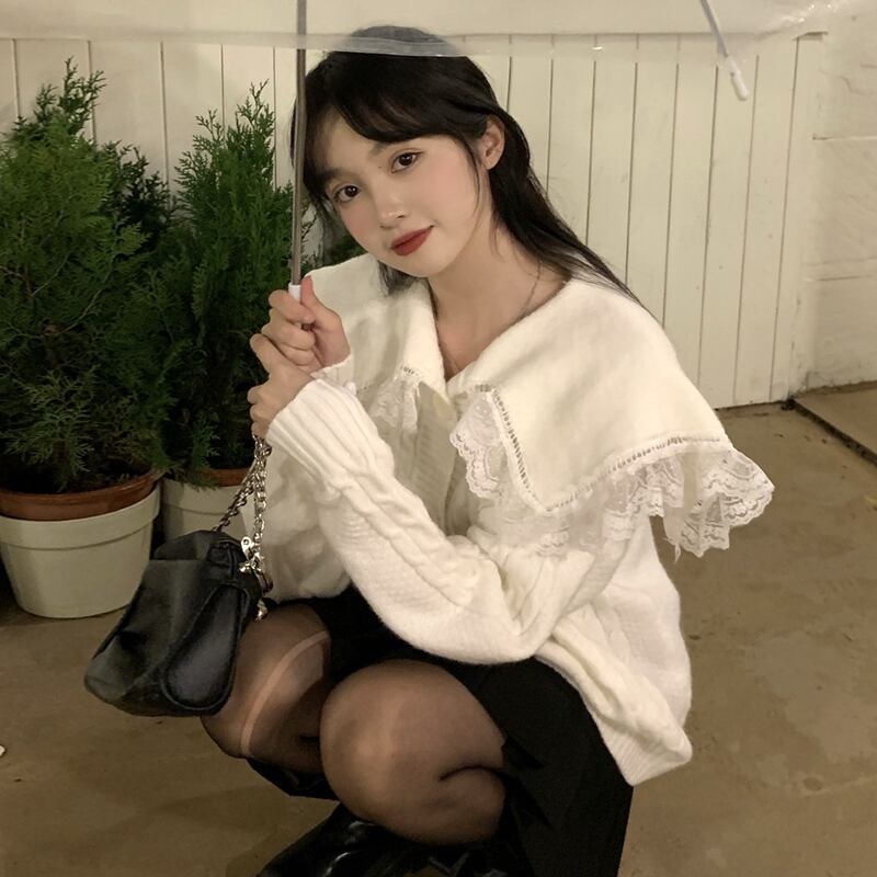 スタイルホワイトセーター コート レディースオータムウィンタールーズニットカーディガントップス 大人ガーリー スウィート キュート カジュアル 秋物 冬物 萌量不足13100183040