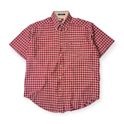 90s TOMMY HILFIGER トミーヒルフィガー チェック BD ボタンダウン オックスフォード 半袖シャツ M/レッド メンズ ビンテージ