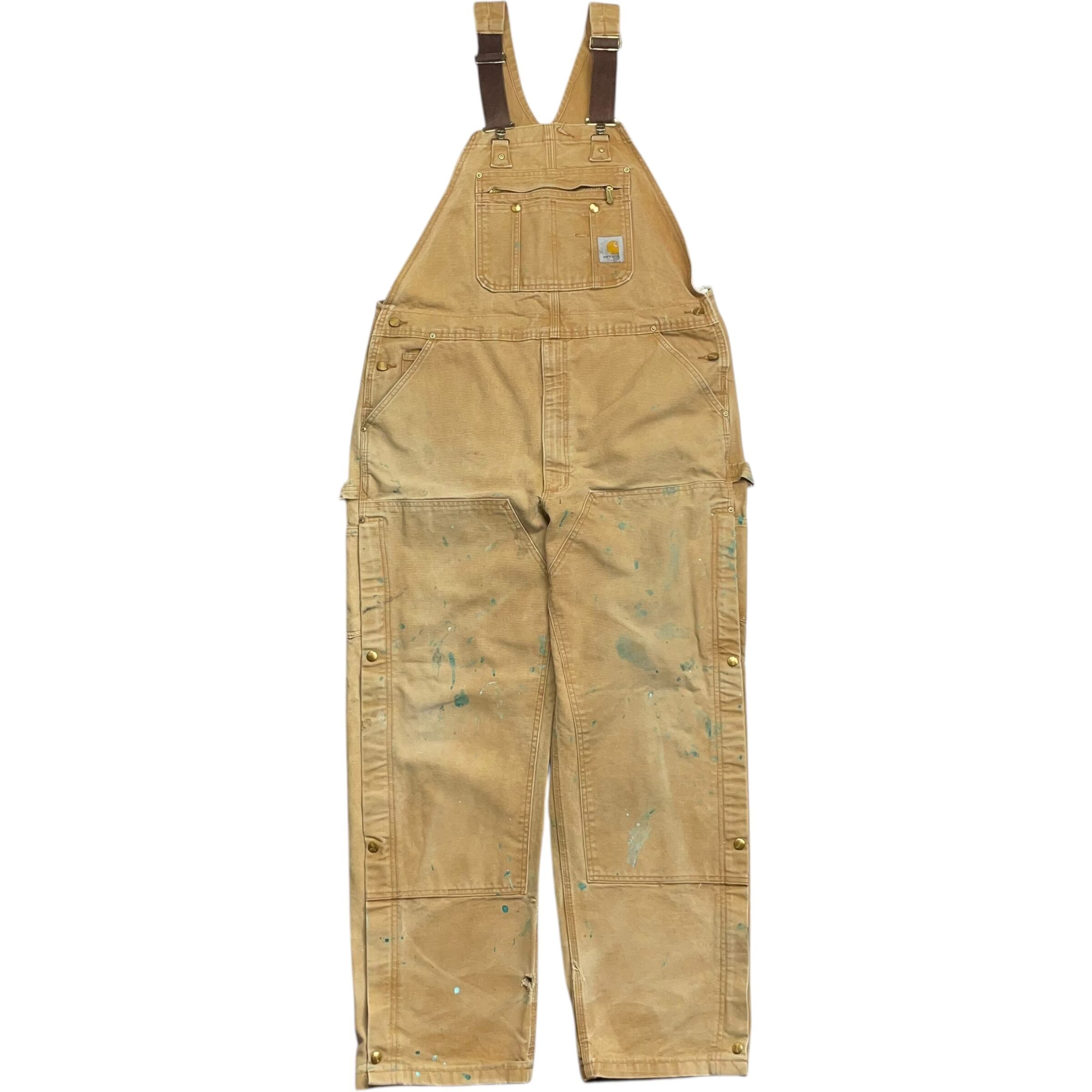 《実寸 W43L30》 Carhartt カーハート オーバーオール ダブルニー ペンキ ブラウン no.7895