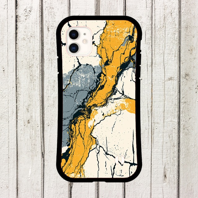 受注生産 iPhoneケース イエローと黒の鉱石アート｜抽象柄 PABS050A