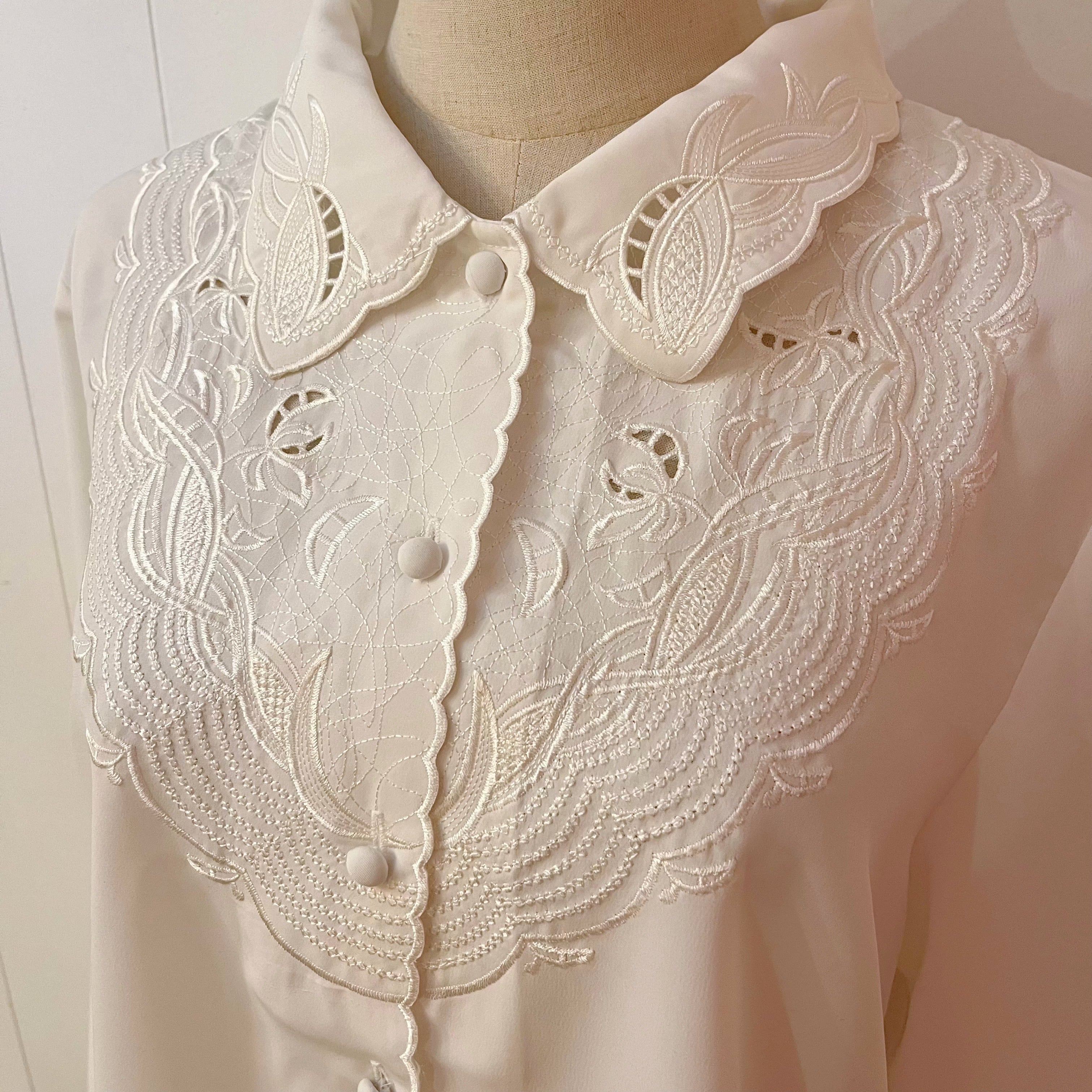 scallop embroidery white blouse