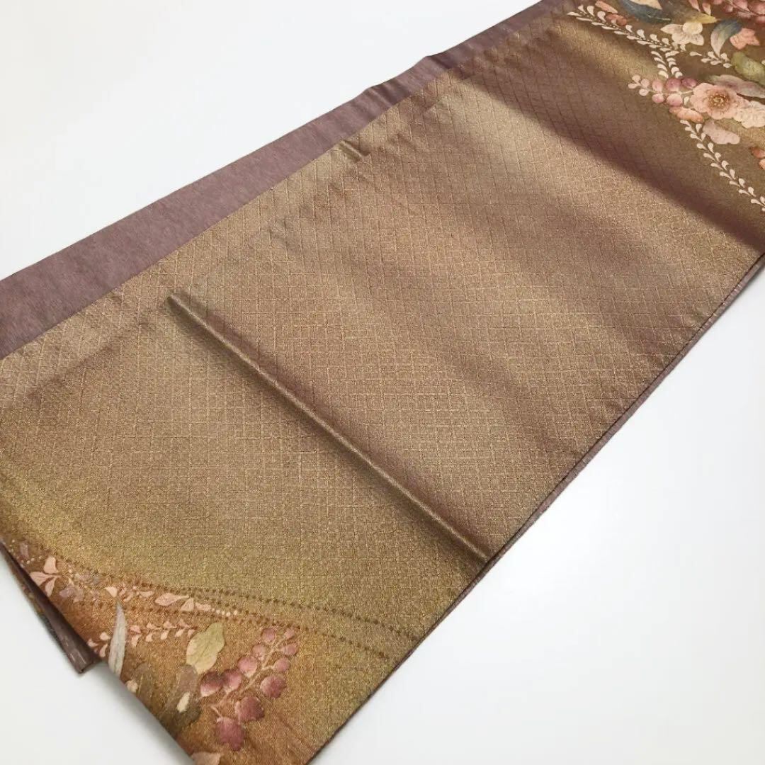 パステルオリーブ O-1876 袋帯 上品な辻が花 膨れ織 グラデーション