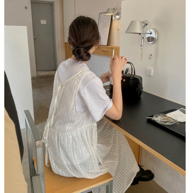 バックリボン シアーロングワンピース　11804