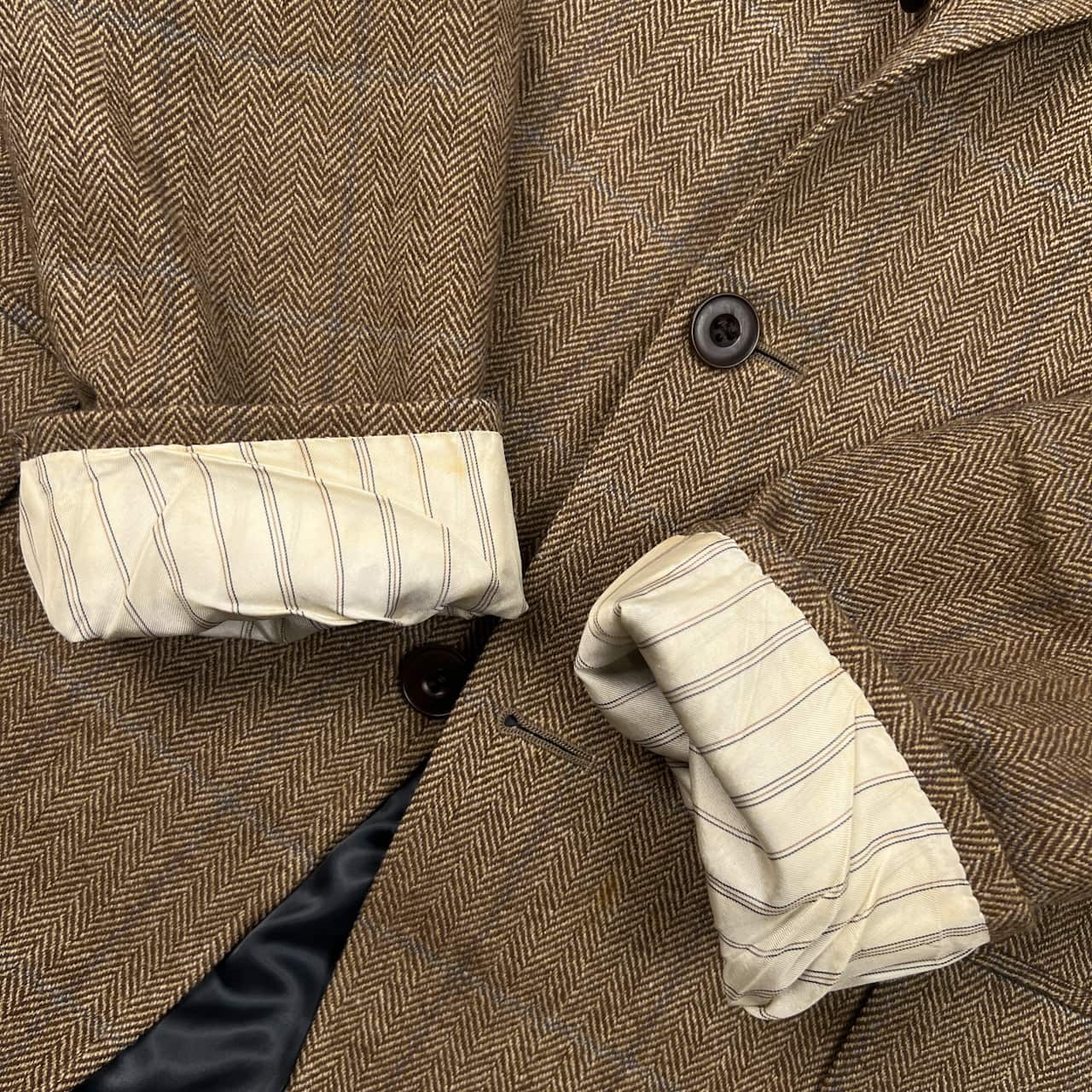 NEWYORKER ニューヨーカー ヘリンボーン チェック 段返3B ウール テーラードジャケット A7/ベージュ系 メンズ