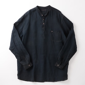 【新品】SUNSHINE+CLOUD 泥藍染 MINTENS限定品 Mud indigo dyeing Linen SHIRTS BIG SIZE SPECIAL LINEN NEW STAND COLLAR/ サンシャインクラウド 別注品 リネンシャツ ニュースタンダ プルオーバー スタンドカラー ビッグサイズ 墨色 インディゴブルー サイズ5(XL~XXL)日本製