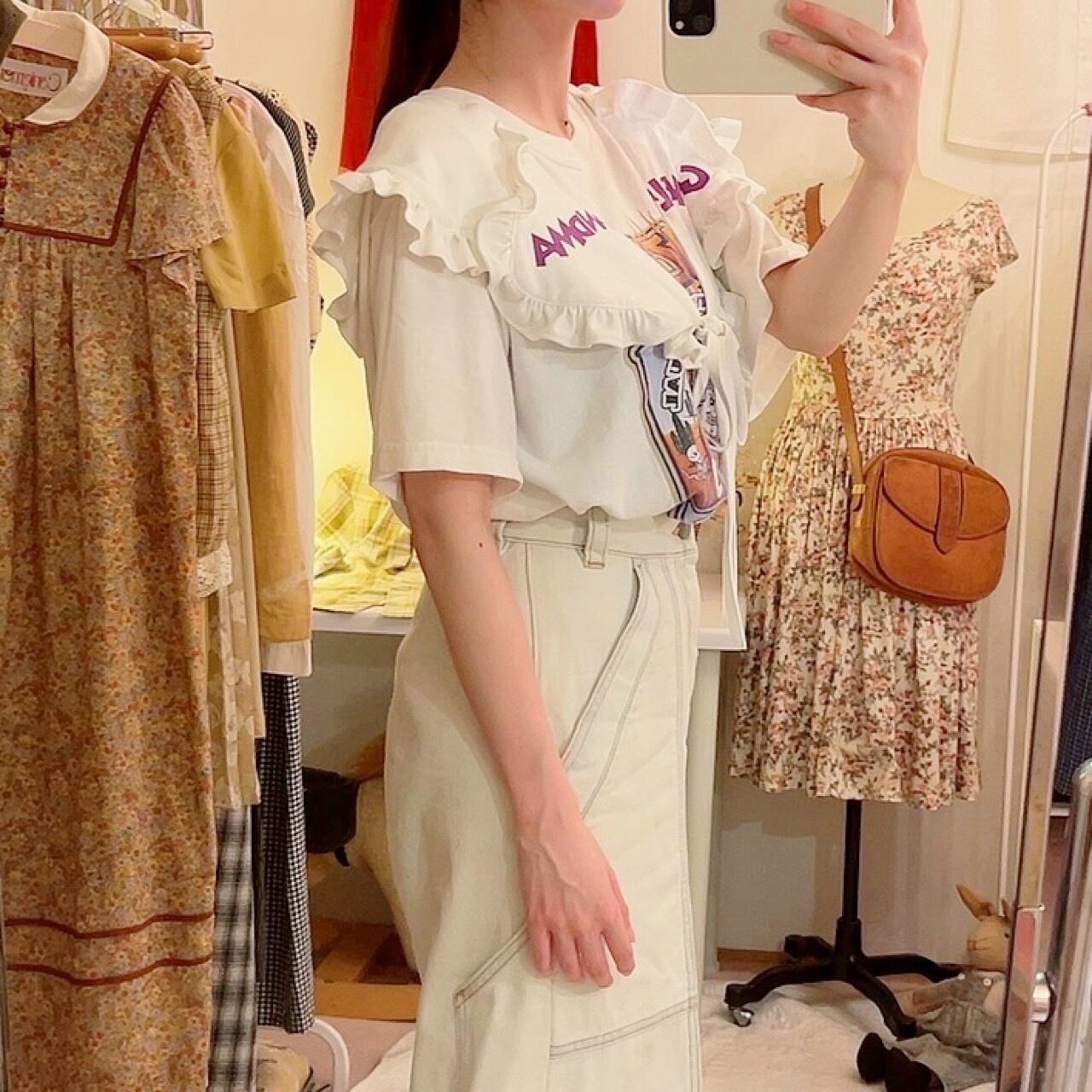 remake : frill open collar white big T-shirt / 02