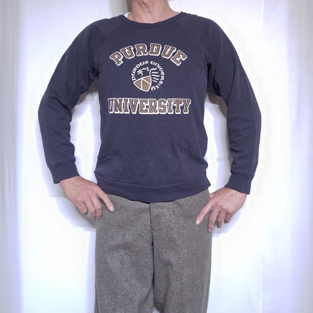 Black !! 1980s〜 Unknown PURDUE College Print Sweat Shirt / Made
