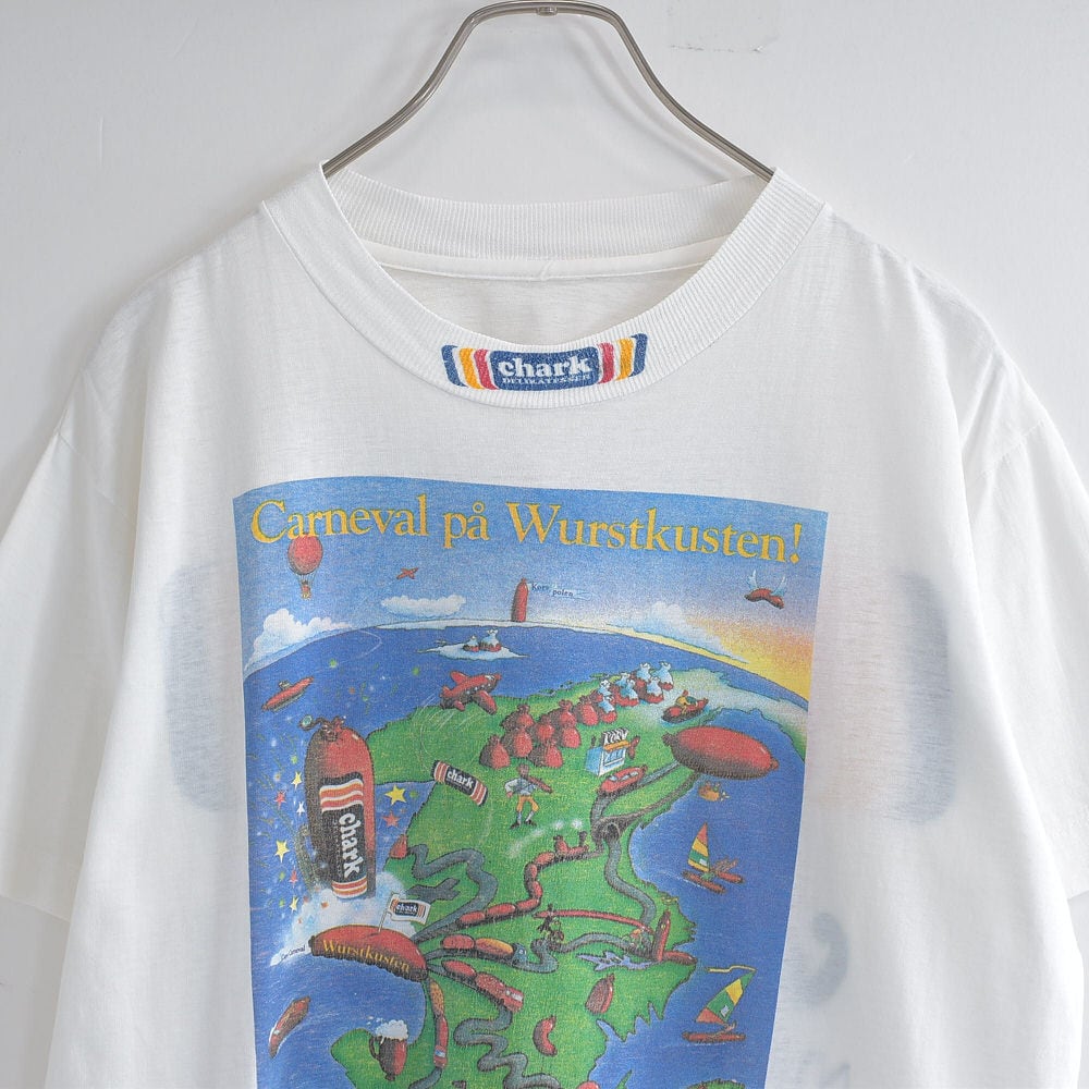 80s chark DELIKATESSER 北欧 ポップアート イラスト デザイン Tシャツ ヴィンテージ 半袖 両面プリント ビンテージ ヨーロッパ古着 メンズL相当