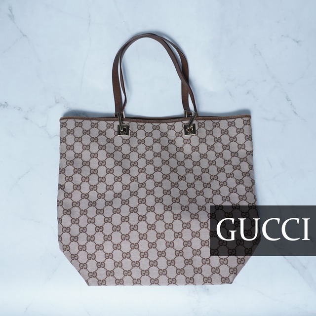 GUCCI】グッチ ”ロゴ入” GG柄レザー切り替えキャンバストートバッグ 
