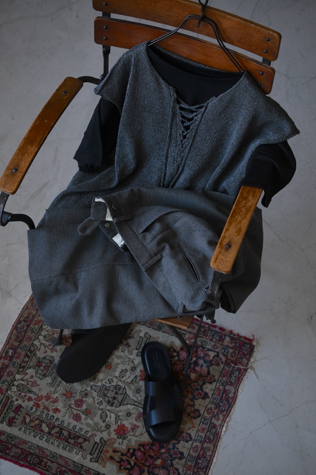 obafer / Exclusive 和紙Lace up vest (Charcoal)