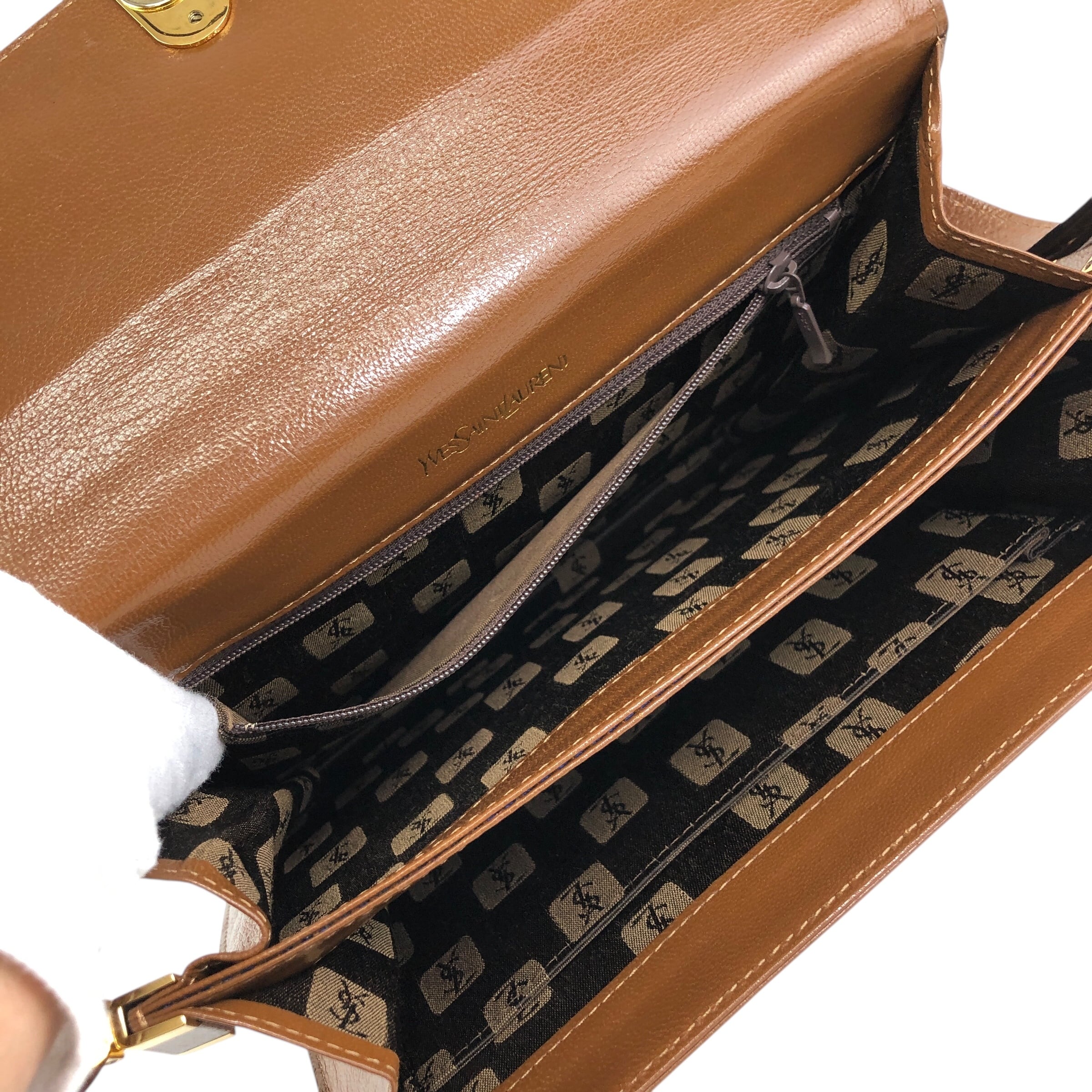 ★美品 イヴサンローラン ハンドバッグ YSL金具 ブラウン Yves Saint Laurent イヴ・サンローラン ハンドバッグ ブラウン YSL