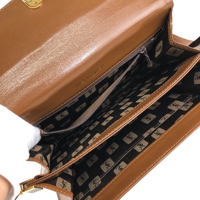 Yves Saint Laurent イヴ・サンローラン ハンドバッグ ブラウン YSL リザード型押し セミショルダー vintage ヴィンテージ オールド 2hmb86