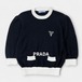 PRADA プラダ 22年製 刺繍ロゴ コットン クルーネック セーター 7分丈 クロップド ニット P24I1R ブラック トップス / J&NREUSE レディース トップス
