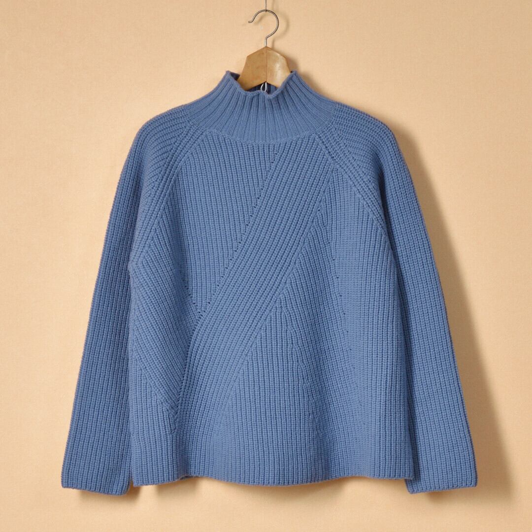 Sarahwear サラウエア ランダム畦編みニット・ブルーグレイ メリノウールを使って畦編みの編地を変えたモダンニット【送料無料】