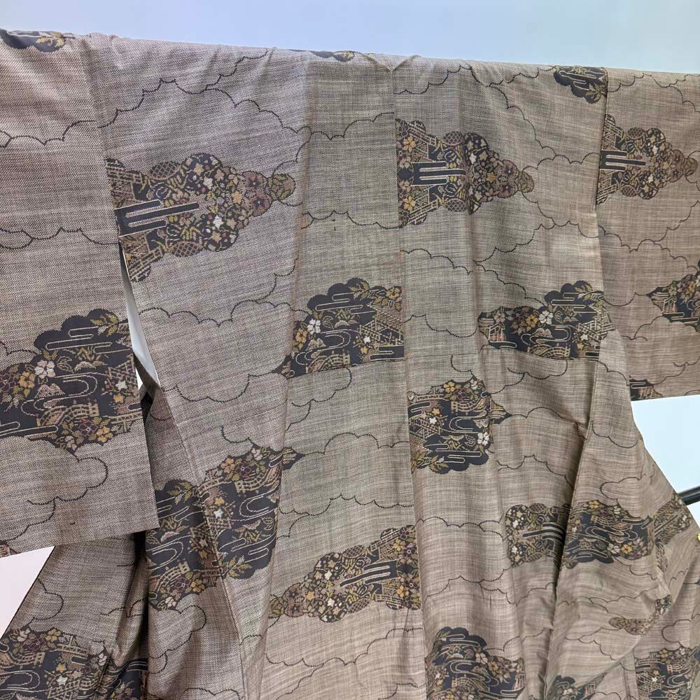 大島紬 9マルキ 泥染大島 幅広 大きい 本場大島紬 お洒落着 普段着 正絹 裄65cm 身丈157.5cm 美品 リサイクル着物 M サイズ 5390