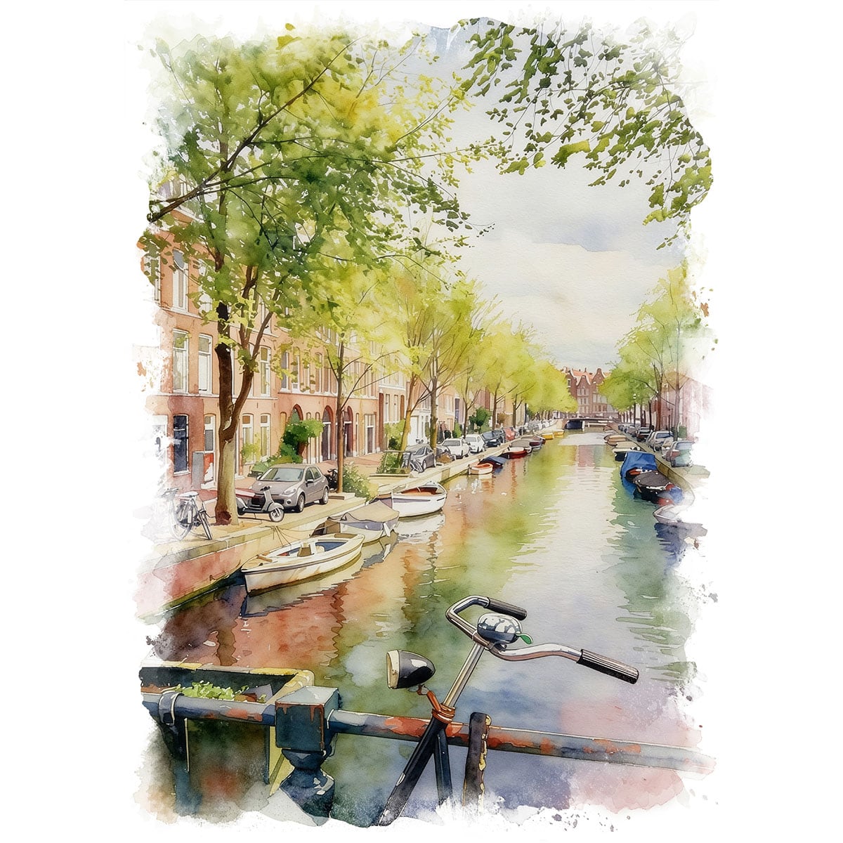 絵画 風景画(街並み) ベルギー ブルージュの運河沿いの風景 インテリア