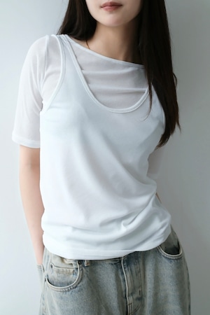 Asymmetry Layerd Sheer T-shirt カットシアーアシメレイヤードTシャツ White