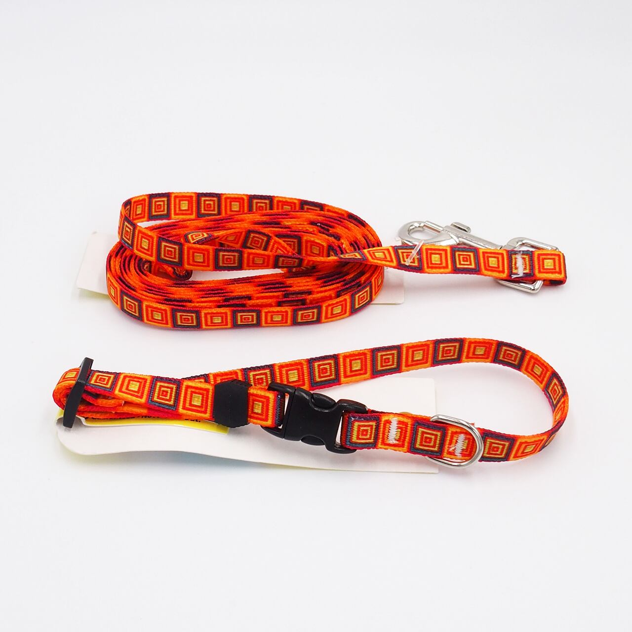 Orange Blocks　首輪＋リードセット　XS サイズ - Yellow Dog Design