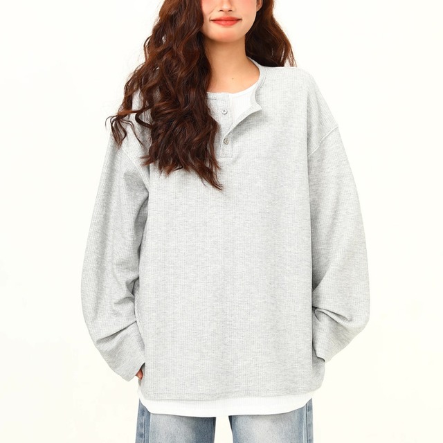 double henry neck design long tee　ダブルヘンリーネックデザインロングティー　J1513