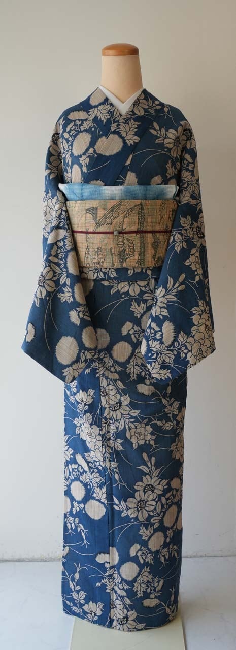 竺仙・浴衣】竺仙製 藍染 夏花文 奥州小紋ゆかた お仕立て品 | 大山