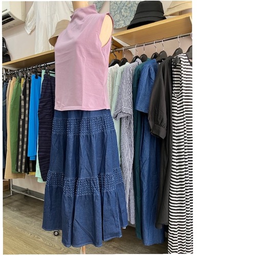 SALE！Fal′beu ダメージ加工デニムティアードスカート/M-L/ネイビー