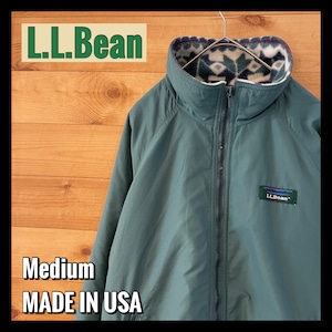 【L.L.Bean】70s 80s USA製 ウォームアップジャケット 柄 フリース ワンポイント 刺繍ロゴ ブルゾン アメリカ古着