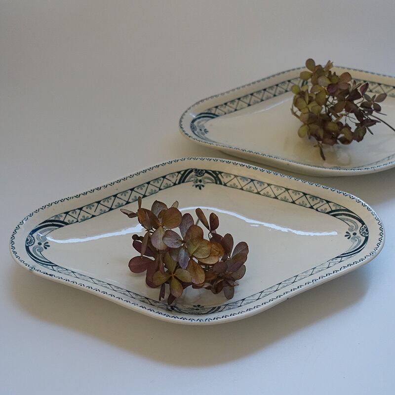 フランス サンタマン プレート セラドングリーン アンティーク