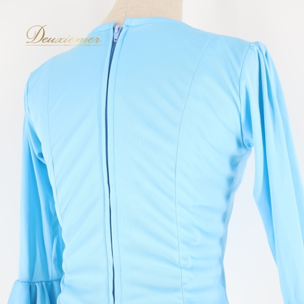 フラメンコ 衣装 トップス ブラウス 水色 無地 フリル ダンス パーティ 発表会 レッスン 練習着 ブルー系 スカイブルー 大人用 レディース 踊り用 おしゃれ お出かけ フォーマル コスチューム