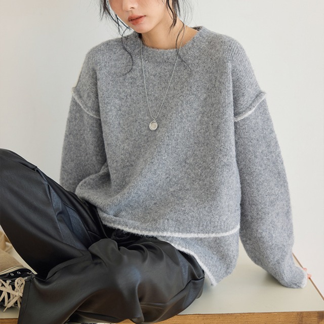 color-block oversized knit sweater J00130