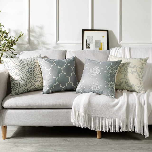 Otostar クッションカバー 45 45 4枚セット 北欧 リネンっぽい 麻 亜麻 おしゃれ 可愛い インテリア アクセント 部屋飾り ソファ 椅子 車内 ベッド ソファー用クッションカバー 抱き枕カバー ソファ背当て 装飾枕カバー 座布団カバー (幾何学模様A)