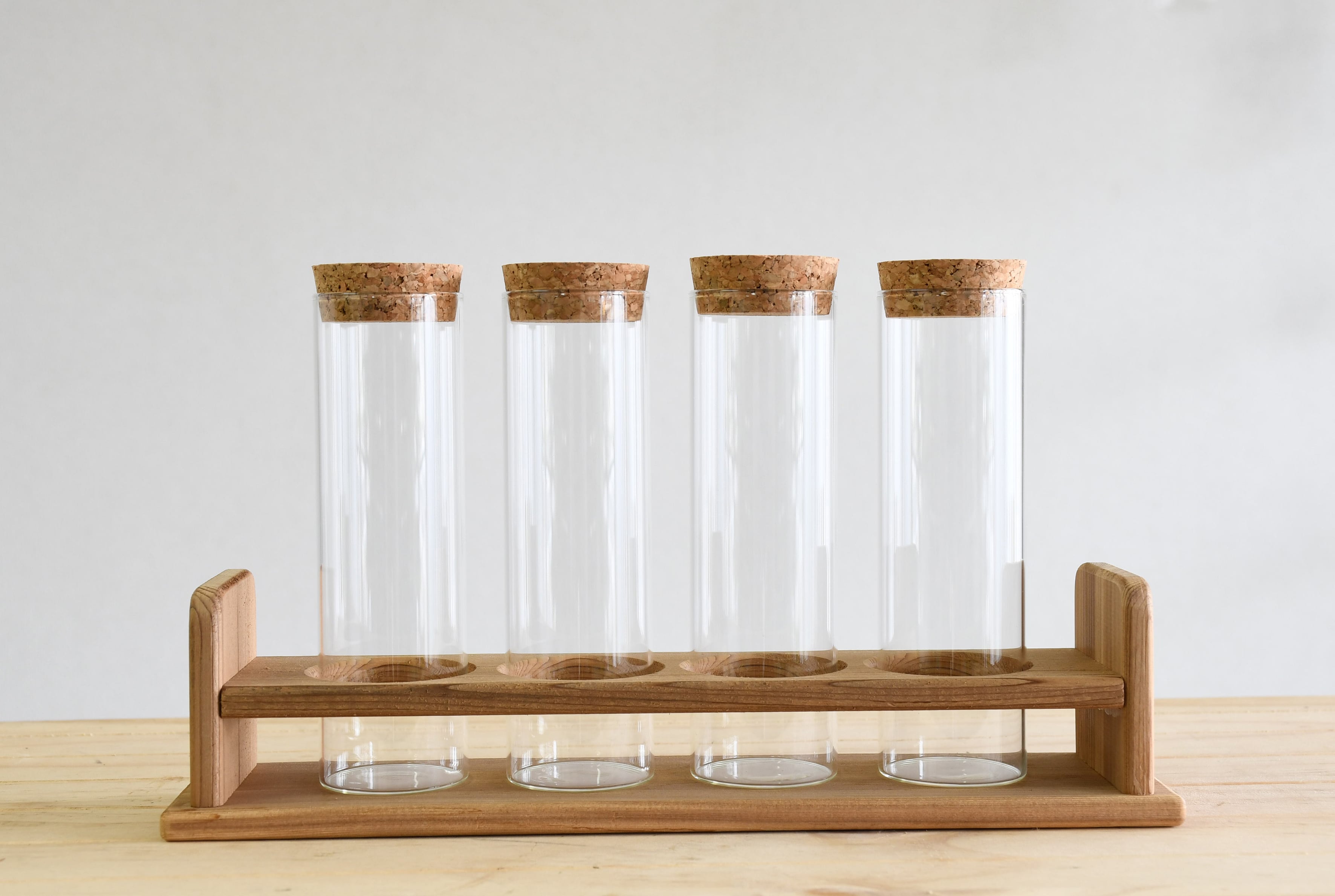 テラリウム・スパイス・ドライフラワーに】試験管4本・木製試験管立て