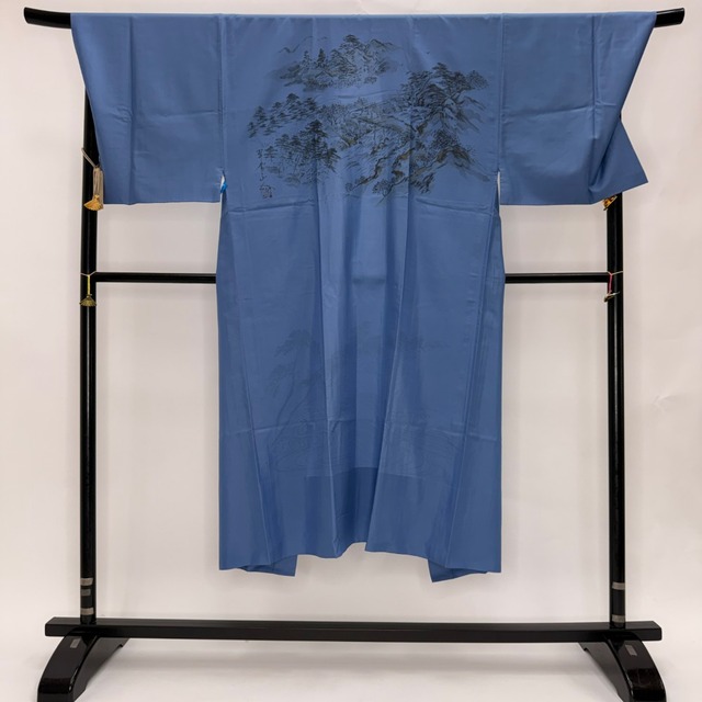 男長襦袢 中古 男性 長襦袢 リメイク ポリエステル 青色 メンズ 和装 着物 男性着物 粋 おしゃれ 6583